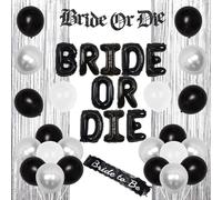 Bride or Die Hen Party Decorations Black and Silver Halloween Gothic Bridal Shower Decorations Bride to Be Sash Banner Fringe Curtain Foil Balloons for Bachelorette Engagement Wedding Party Supplies