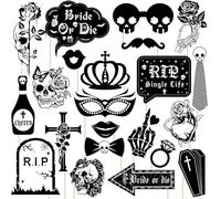 Bride or Die Photo Booth Props, 22 Pcs Black Rip Single Life Selfie Props Decorations for Bridal Shower Bachelorette Engagement Wedding Hen Party Halloween Till Death Do Us Party Supplies