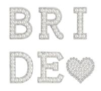 Bride Pearl Iron On Letters with Heart Patch, DIY Bachelorette Decor | Glitter rhinestone and pearl finish,Easy sew application,Ideal for bridal shower and wedding crafts