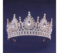 Bride Rhinestone Crown Wedding Tiara Hair Accessories Women Bridal Party Pageant Birthday Headpiece Gold One size