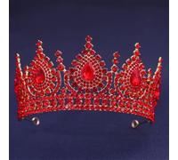 Bride Rhinestone Crown Wedding Tiara Hair Accessories Women Bridal Party Pageant Birthday Headpiece Red One size