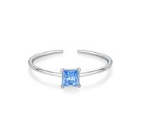 Bride Ring, Ring Jewelry Women Open Band with Square Shape Topaz Silver 9K White Gold Size N 1/2