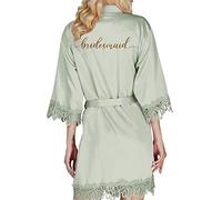Bride Robe Womens Kimonos Bridesmaid Robes Wedding Party Morning Bridal Robes Satin Robe Silk Robes Lace Robe Dressing Gown, Sage-b, One Size