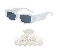 Bride Sunglasses and Bride Claw Clip - Bachelorette Party Set | White Marble Sparkle Sunnies, Bach Decor, Bridal Bridesmaid Shower Photo Props, Girls Night Out Favors