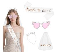 Bride Sunglasses, Bride to Be Glasses Veil, Bride to Be Accessories, Heart Shaped Rhinestone Pearl Sunglasses for Women Sash and Veil Headband Tiara Hen Party, Wedding Props, Photo Props Accessories