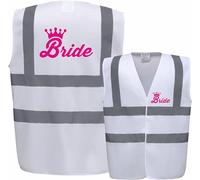 Bride Tiara Crown Premium White Hi Vis Safety Vest - Perfect for Hen Parties, Bride Tribe, I Do Crew, Wedding Celebrations, Ladies & Hens by Brookhivis (White, Medium)