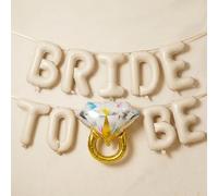 BRIDE TO BE Balloons Set for Bridal Shower Photo Backdrop | Self Sealing Wedding Decorations Kit with Ring Balloon & Straws - Elegant Neutral Tone Bachelorette Party Supplies