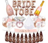 Bride to Be Decorations Set - 25Pcs Rose Gold Hen do Party Decoration Including BRIDE TO BE Letter Balloons Champagne Bottle Foil Balloon Bride to Be Veil for Bridal Shower Supplies