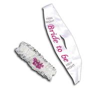 SHATCHI Flashing Garter White Bride to Be Sash Hen Party/Night Set