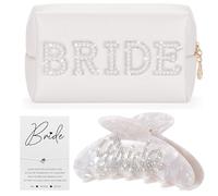Bride to Be Gifts Set - Bridal Shower Wedding Gifts - Makeup Bag, Hair Clip,Bride Wish String Bracelet