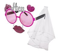 Bride to Be Hen Party Sunglasses & Veil Set Fun Novelty Glasses with Diamante, Lips & Veil Bachelorette Fancy Dress Accessories for Bride Tribe (Choose Design) (Pink Glasses With White Veil)
