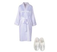 Bride to Be Luxury Satin Crystal Bridal Bathrobe and Bridal Party Spa Slippers - Handmade Wedding Kimono, Women's Dressing Gown - Bride Slippers