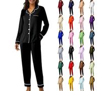 Bride To Be Pyjamas Pyjamas Set for Women Soft Two Pieces Pjs Sets Long Sleeve Button Down Shirts and Elastic Wide Leg Pants Ladies Comfy Sleepwear and Loungewear Nightwear Black