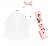 Bride to Be Sash and Bride Tiara Veil Hen Party Accessories Set, Wedding Bride Sash and Veil Tiara Headband Hen Do Accessories for Wedding Bridal Shower Hen Party Decorations Pink White