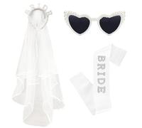Bride to Be Sash, Hen Party Accessories, 3 Pcs Hen Do Accessories Include Pearl Tiara Veil, White Silver Sash and Glasses, for Bridal Shower Headpiece, Hen Do Party Bachelorette Party Gift Headpiece