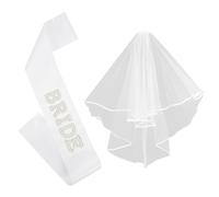 Bride To Be Sash White Wedding Veil, Bride Pearl Satin Sash Veil Set Bachelorette Party Favors Accessories for Bridal Showers Engagement Party Decorations