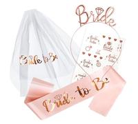 Bride to Be Set, 4 Pcs Bachelorette Party Decorations Bride to Be Sash and Veil, Bride Headband Tiara, Bachelorette Tattoos, Bridal Shower Gifts for Bride Bachelorette Party Supplies Accessories