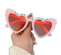 Bride To Be Sunglasses, Faux Pearl Embellished White Love Heart Shaped Glasses, Bachelorette Vintage Hen Do Party Accessories Decorations, Fashion Eyeglasses for Women Travel Photoshoot Summer (Pink)