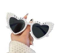 Bride To Be Sunglasses, Faux Pearl Embellished White Love Heart Shaped Glasses, Bachelorette Vintage Hen Do Party Accessories Decorations, Fashion Eyeglasses for Women Travel Photoshoot Summer (White)