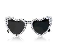 Bride To Be Sunglasses Heart Shaped Sunglasses for Women Faux Pearl Embellished Glasses Bachelorette Accessories Hen Do Party Decorations Gift Supplies Bridesmaid Glasses for Photo Props (black)