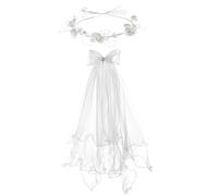 Bride to Be Veil & White Flower Headband Set Hen Party Veil Pearl Flower Headband and Cross Veil Set Hen Party Accessories Photo Props Hen Do Decorations for Bachelorette Hen Party Engagement Bride
