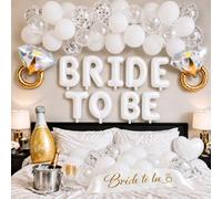 Bride To Be White Silver Themed Hen Do Balloon Kit BRIDE TO BE Letter Balloons Confetti Champagne Bottle Diamond Ring Heart Foil Balloons Bride Sash Bridal Shower Decor Supplies