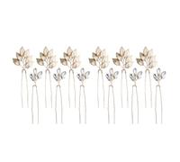 Bride Updo Hair Stick 2 Packs 12pcs Alloy Rhinestone Leaf