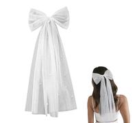 Bride Veil Hen Party Accessories,Wedding Bridal Bride to be Veils White Hair Bow Pearl Clip Large Bows Headband Hen Do Pearls Lace Soft Fabric Decorations for Bachelorette Communion Women's Bridesmaid