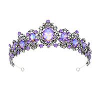 Bride Vintage Rhinestone Crown Headdress Jeweled Crystal Diamond Queen Crown Wedding for Bride Girls Women Hair Tiara (Purple)