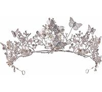 Bride Wedding Flower Crowns Tiaras, Bridal Butterfly Tiara Queen Crown, Crystal Costume Party Hair Accessories for Birthday, Proms, Parties, Pageant, Stage Productions The shape is exquisite and the c