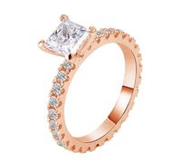 Bride Wedding Ring, Simple Engagement Ring Princess Square with 2ct Square Shape Moissanite 14K Rose Gold Size J 1/2