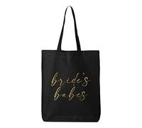 Bride With Ring Finger Gold And Bride's Babes Gold Printed Matching Tote Bags, Black