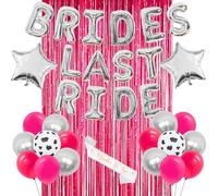 Brides Last Ride Hen Party Decorations, Silver Rose Red Nashville Bachelorette Party Decorations,Western Cowgirl Theme Bridal Shower Supplies Balloons Fringe Curtain Sash Set