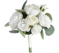 Bridesmaid Bouquet Bride Bridal Bouquets Wedding Bouquet Holding Bouquet Hand Made Artificial Bouquets Silk Flower Wedding Church Party Home Photography Decoration (White Green)