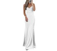 Bridesmaid Dresses for Teens with Cowl Neck Spaghetti Strap Formal Party Gowns with Slit White UK20