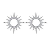 Bridesmaid Earrings, Stud Earrings for Women 925 Silver Silver Sun Flower with Paved Cubic Zirconia 16.8X16.8mm for Aunt New Year Jewelry Simple
