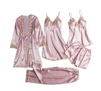 Bridesmaid Pajamas 4pc Ladies Lounge Wear Sets Uk Silk Imitation Sexy Nightdress Cami Shorts Sleepwear Lace Loungewear Nightgown with Robe Sleepwear Nightwear Pj Set