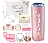Bridesmaid Proposal Gifts Box Set,Will You Be My Bridesmaid Card Box,Bridesmaid Gifts for Bachelorette Day From Bride,Rose Gold 20oz Bridesmaid Tumbler,Bridal Shower Gifts for Wedding Party