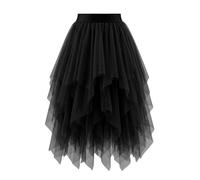 Bridesmay Black Tulle Skirts for Women Fairy A-Line Fluffy Mesh Layered Midi Long Tutu Skirt Halloween Tea Party Tutus Black XL