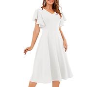Bridesmay Elegant Formal Evening and Gowns Cocktail Party Dress Vintage A-Line Midi Petite Swing Church Dress White S