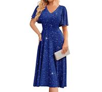 Bridesmay Glitter Sequin Formal Cocktail Dresses for Wedding Guest Short Sleeve Tea Party Dress Glitter RoyalBlue S