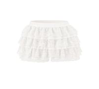 Bridesmay Lace Mini Skirts Y2K Ruffle Bloomers Flowy Bubble Skorts with Shorts Underneath Layered Tutu for Club, Lolita Outfit White XL