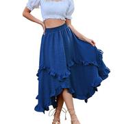 Bridesmay Long Skirts for Renaissance Costume Women High Waisted Flowy Boho Maxi Skirt for Witch Costume Royal Blue M