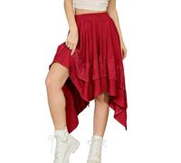 Bridesmay Medieval Renaissance Skirt Lace Tiered Asymmetrical Skirts for Fairy Costume Midi Gothic Skirt Burgundy L