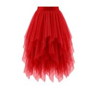Bridesmay Red Tulle Skirts for Women Fairy A-Line Fluffy Mesh Layered Midi Long Tutu Skirt Halloween Tea Party Tutus Red S