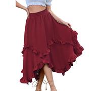 Bridesmay Renaissance Skirt for Women High Waisted Ruffle Boho Summer Skirts for Halloween Burgundy XL