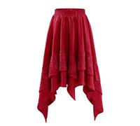Bridesmay Renaissance Skirt Lace Tiered Asymmetrical Skirt for Fairy Costume Midi Gothic Skirt Burgundy S