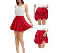 Bridesmay Women's Flowy Short Skater Skirts, High Waist Casual Mini Skirt, Pleated Basic A-line Flared School Skorts UK Red XL