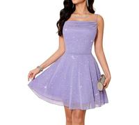 Bridesmay Women's Plus Size Spaghetti Strap Sparkly Short Dresses,Cowl Neck Party Dress for Bridal Shower, Lavender, XXL
