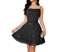 Bridesmay Women's Spaghetti Strap Sparkly Black Short Prom Party Dresses,Cowl Neck Flowy Cocktail Dress for Homecoming, Black, XL